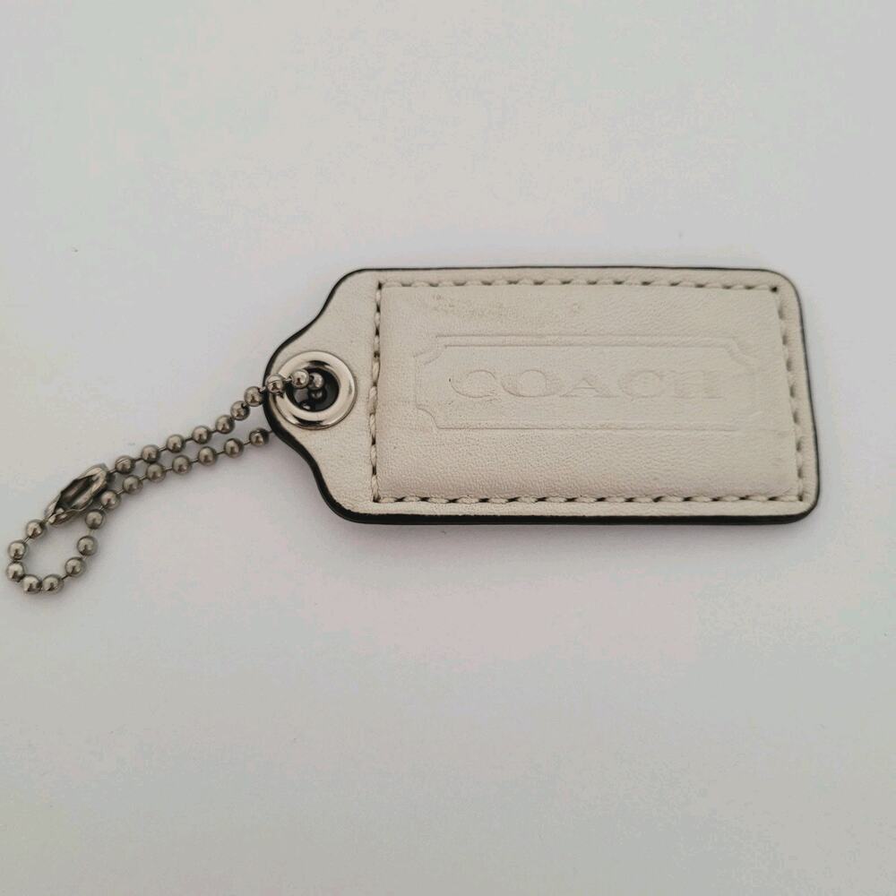 Coach Hang Tag Replacement White Silver Leather Bag Charm Keychain Medium 2" Fob